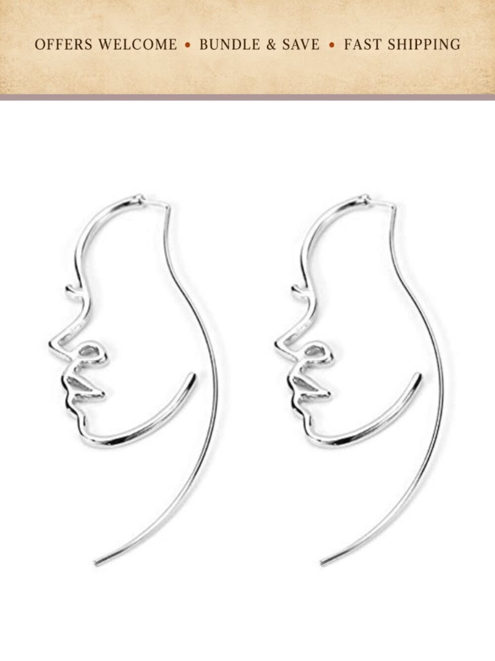 Hollowed Out Face Drop Earrings 18K Gold Plated Brass Punk Style